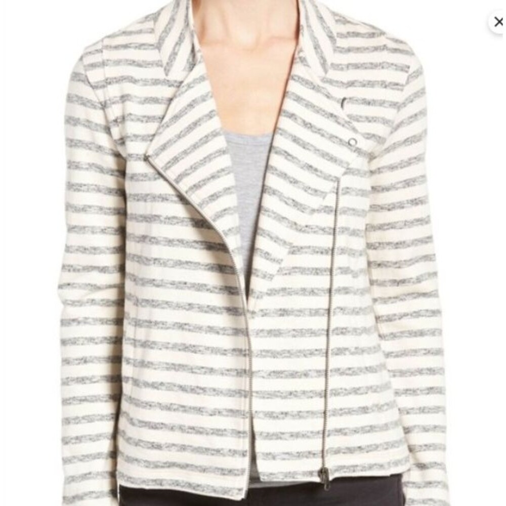 CASLON BEIGE 100% Cotton Zippered MOTO SWEATER Medium Nordstrom Asymmetrical